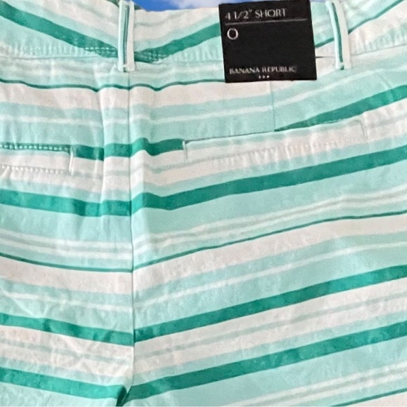 NWT Banana Republic Size 0 Green/White Striped Cotton/Spandex Shorts w/Pockets - Picture 4 of 4